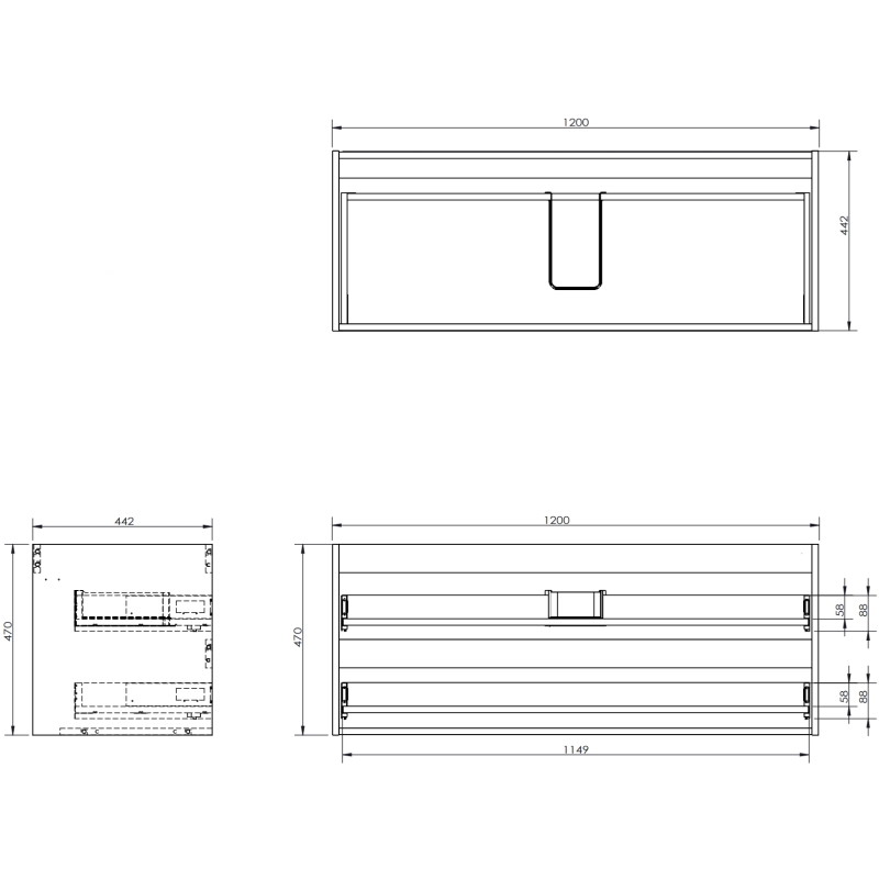 Mexen Box-A kastframe voor wastafelonderkast 120 cm, 2 lades, zwart mat - 91AX0-1200-470-2-71