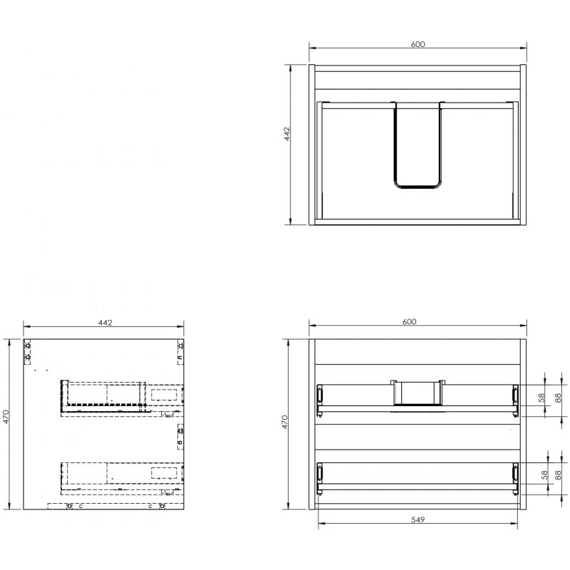 Mexen Box-A Korpus fir d'Ënnerwaassermanatioun 60 cm, 2 Tiräng, Nëss - 91AX0-0600-470-2-86