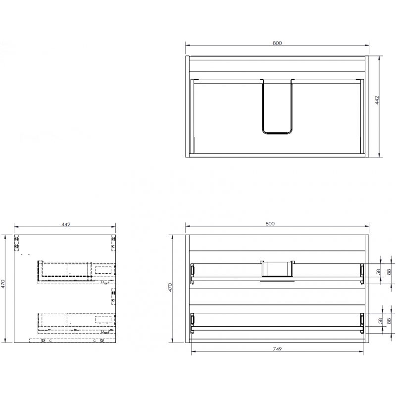 Mexen Box-A corps de l'armoire sous-lavabo 80 cm, 2 tiroirs, noyer - 91AX0-0800-470-2-86