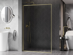 Mexen Kioto-XF L Duschwand Walk-in mit Rahmen 70 x 202 cm, transparent 10 mm, gebürstetes Gold - 800-070-174-55-00-XF