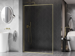 Mexen Kioto-XF L douchewand Walk-in met frame 110 x 202 cm, transparant 10 mm, goud geborsteld - 800-110-174-55-00-XF