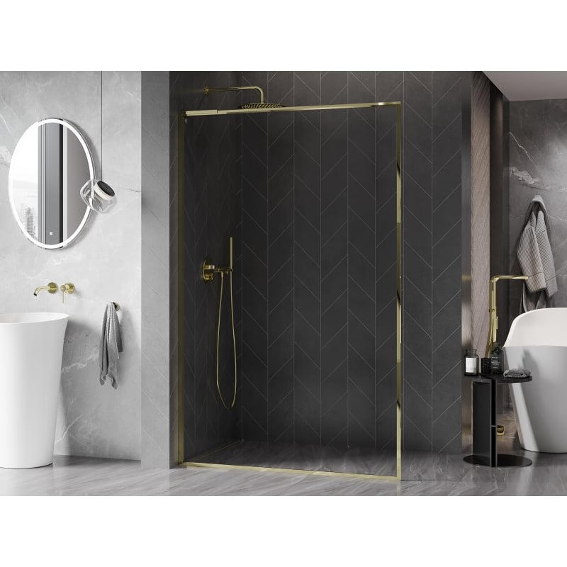 Mexen Kioto-F L ścianka prysznicowa Walk-in z ramką 60 x 202 cm, transparent 8 mm, złota - 800-060-174-50-00
