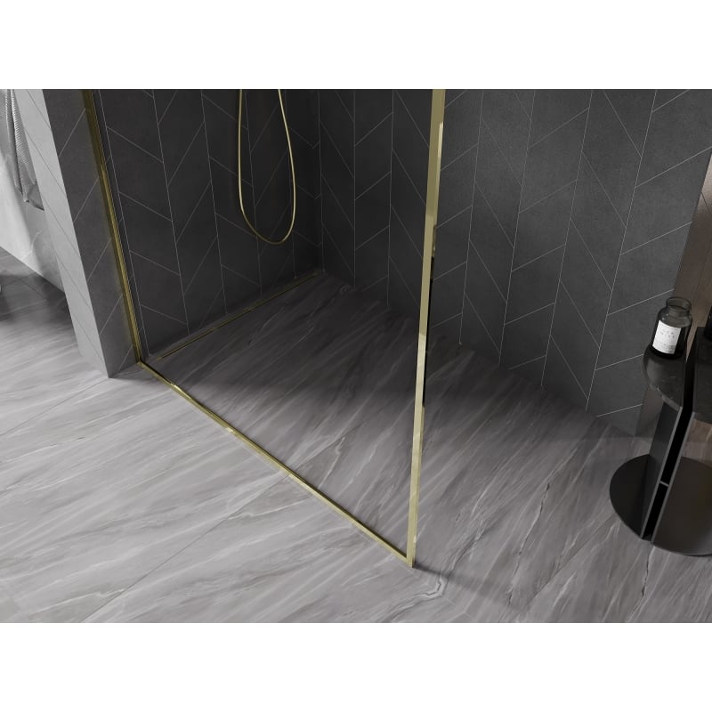 Mexen Kioto-F L ścianka prysznicowa Walk-in z ramką 95 x 202 cm, transparent 8 mm, złota - 800-095-174-50-00