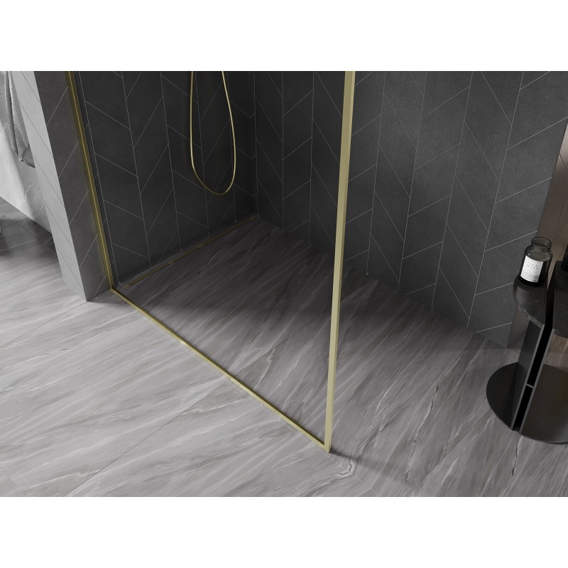 Mexen Kioto-F L zidni tuš Walk-in s okvirom 60 x 202 cm, prozirno 8 mm, zlato četkano - 800-060-174-55-00