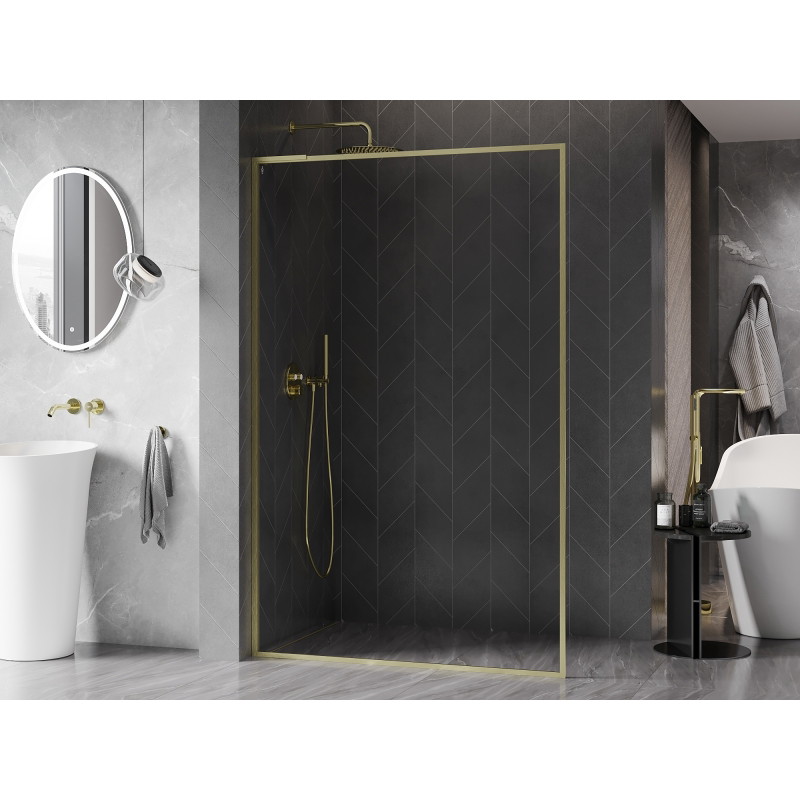 Mexen Kioto-F L zidni tuš Walk-in s okvirom 60 x 202 cm, prozirno 8 mm, zlato četkano - 800-060-174-55-00
