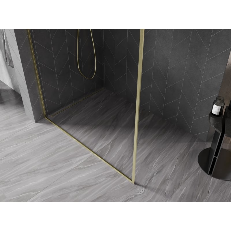 Mexen Kioto-F L ścianka prysznicowa Walk-in z ramką 100 x 202 cm, transparent 8 mm, złota szczotkowana - 800-100-174-55-00