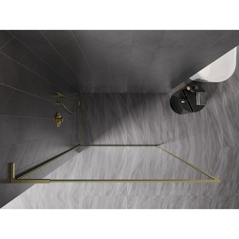 Mexen Kioto-F L Walk-in Shower Wall with Frame 115 x 202 cm, Transparent 8 mm, Brushed Gold - 800-115-174-55-00