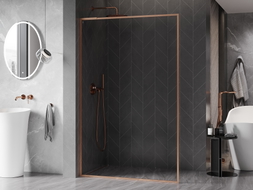 Mexen Kioto-F L tuš stijena Walk-in s okvirom 70 x 202 cm, prozirno 8 mm, brušena bakar - 800-070-174-65-00