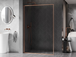 Mexen Kioto-F L Duschwand Walk-in mit Rahmen 90 x 202 cm, transparent 8 mm, gebürstetes Kupfer - 800-090-174-65-00
