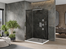 Mexen Omega kabina prysznicowa rozsuwana 130 x 90 cm, grafit, chrom + brodzik Flat, bialy - 825-130-090-01-40-4010