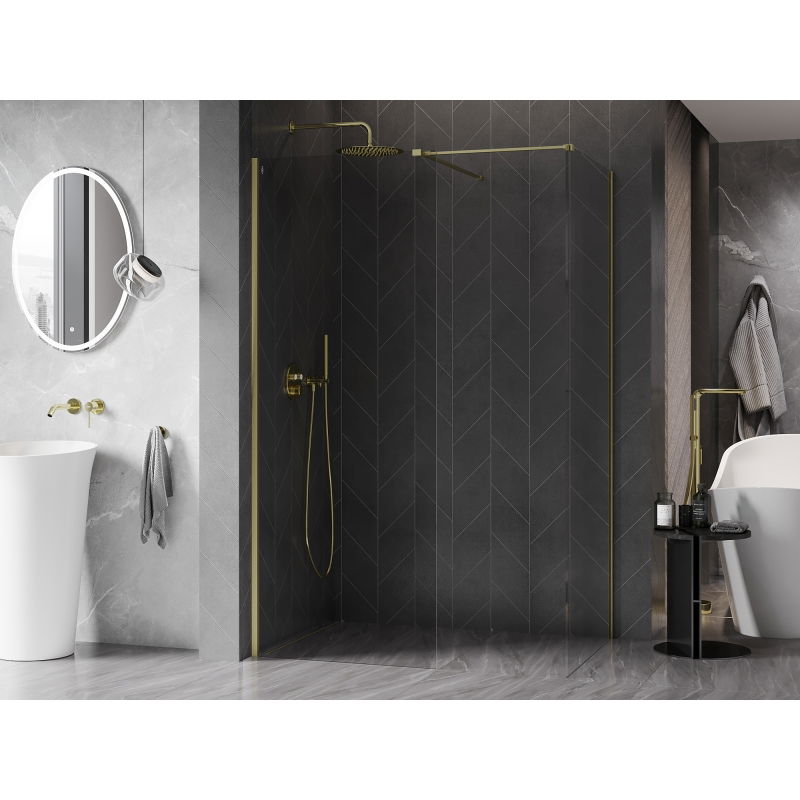 Mexen Kioto-X painel de duche Walk-in 150 x 80 cm, transparente 10 mm, dourado escovado - 800-150-202-55-00-080-X