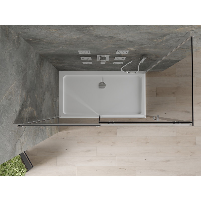 Mexen Omega drsna pršna kabina 140 x 80 cm, grafitna, krom + ploščad Flat, bela - 825-140-080-01-40-4010