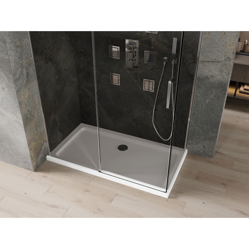 Mexen Omega sliding shower enclosure 140 x 80 cm, graphite, chrome + Flat tray, white - 825-140-080-01-40-4010