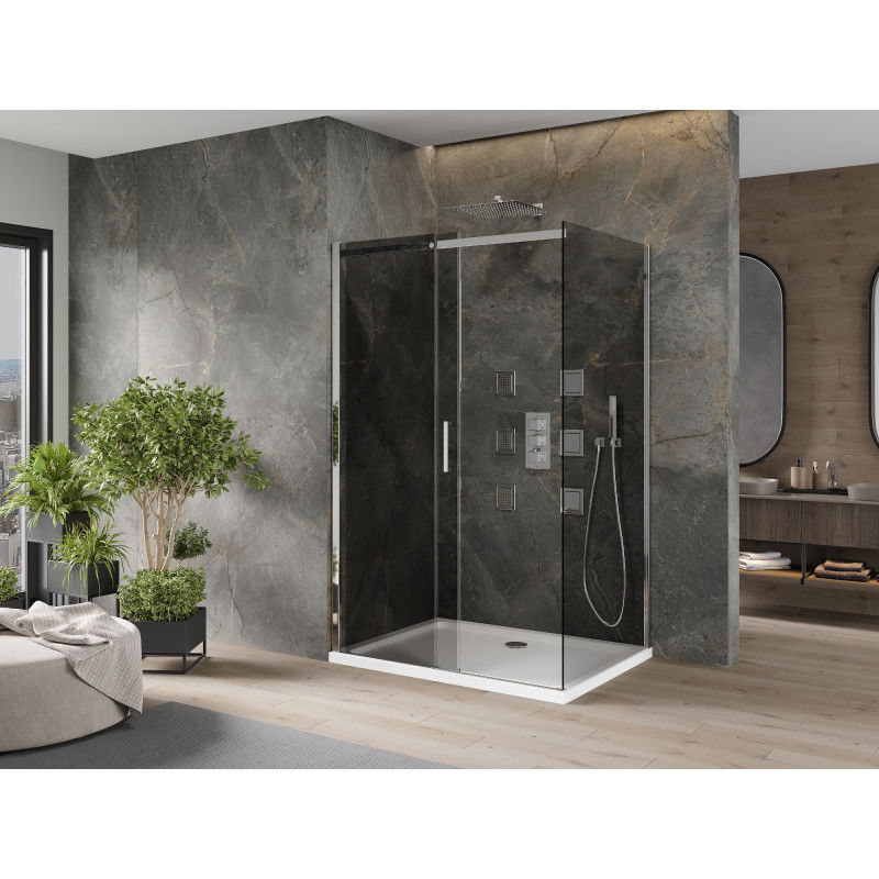 Mexen Omega sliding shower cabin 140 x 90 cm, graphite, chrome + Flat tray, white - 825-140-090-01-40-4010