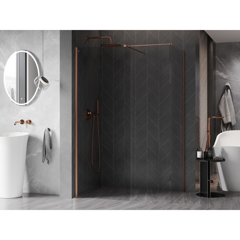 Mexen Kioto-X Walk-in zid za tuširanje 130 x 120 cm, prozirno 10 mm, brušena bakar - 800-130-202-65-00-120-X