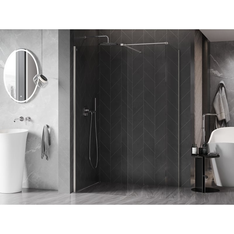 Mexen Kioto-X panel de ducha Walk-in 140 x 100 cm, transparente 10 mm, níquel cepillado - 800-140-202-97-00-100-X