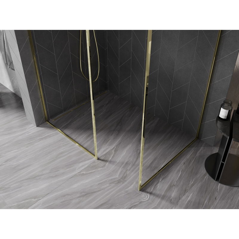 Mexen Kioto-XF mampara de ducha Walk-in con marco 140 x 90 cm, transparente 10 mm, dorada - 800-140-202-04-50-090-XF