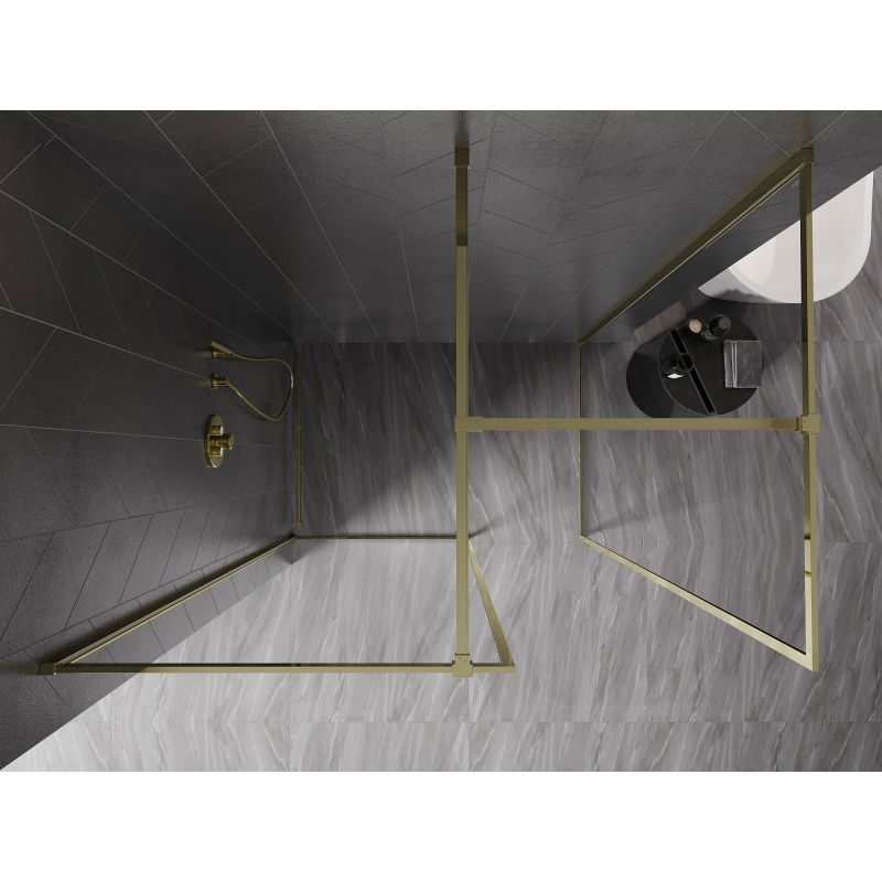 Mexen Kioto-XF Duschvägg Walk-in med ram 140 x 110 cm, transparent 10 mm, guld - 800-140-202-04-50-110-XF