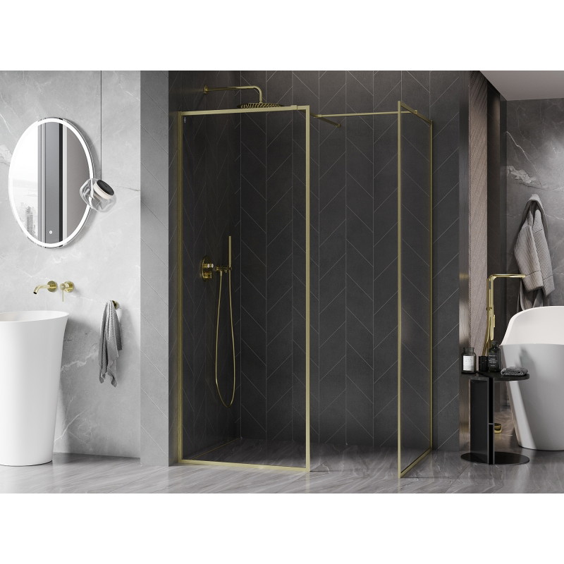 Mexen Kioto-XF Walk-in tuš stena z okvirjem 100x100 cm, prozorna 10 mm, zlata brušena - 800-100-202-04-55-100-XF