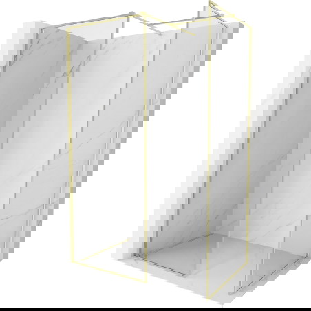 Mexen Kioto-XF tuš pregrada Walk-in z okvirjem 130x100 cm, prozorna 10 mm, ščetkano zlata - 800-130-202-04-55-100-XF