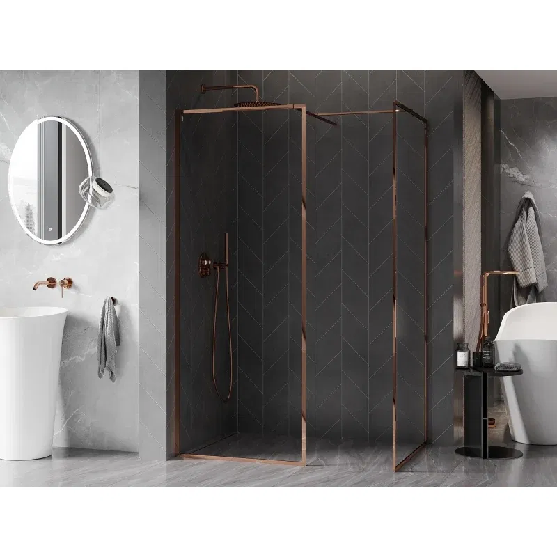 Mexen Kioto-XF Duschwand Walk-in mit Rahmen 140 x 70 cm, transparent 10 mm, Roségold - 800-140-202-04-60-070-XF