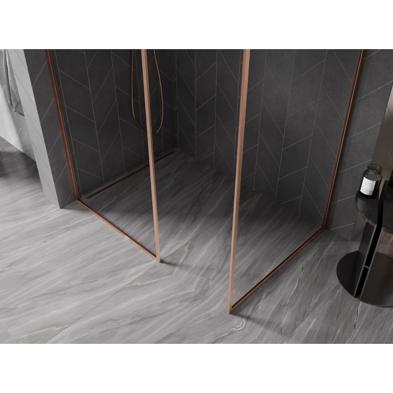 Mexen Kioto-XF paroi de douche Walk-in avec cadre 140 x 70 cm, transparent 10 mm, cuivre brossé - 800-140-202-04-65-070-XF