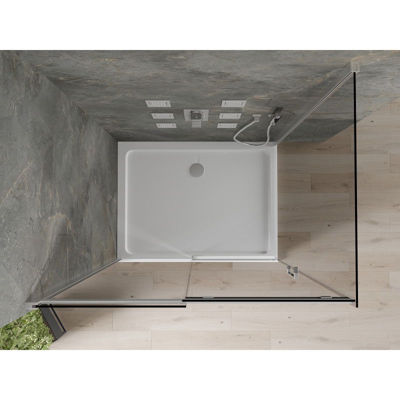 Mexen Omega Duschkabine zum Schieben 140 x 100 cm, Grafit, Chrom + Duschwanne Flat, Weiß - 825-140-100-01-40-4010