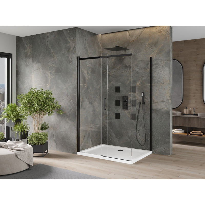 Mexen Omega 110 x 70 cm lükandustega dušinurk, läbipaistev, must + Flat dušialus, valge - 825-110-070-70-00-4010B