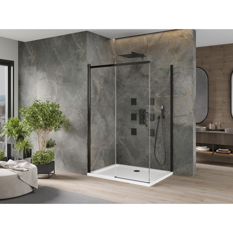 Mexen Omega 120 x 100 cm lükand dušikabiin, läbipaistev, must + Flat dušialus, valge - 825-120-100-70-00-4010B