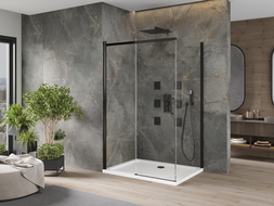 Mexen Omega kabina prysznicowa rozsuwana 130 x 80 cm, transparent, czarna + brodzik Flat, biały - 825-130-080-70-00-4010B