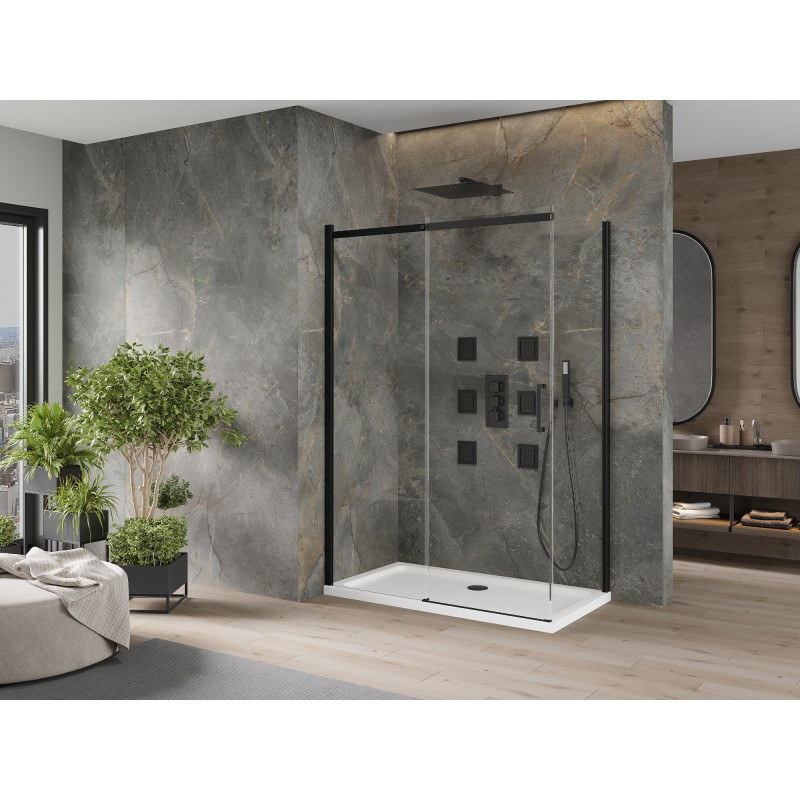 Mexen Omega 130 x 70 cm liuguks dušinurk, läbipaistev, must + Flat dušialus, valge - 825-130-070-70-00-4010B