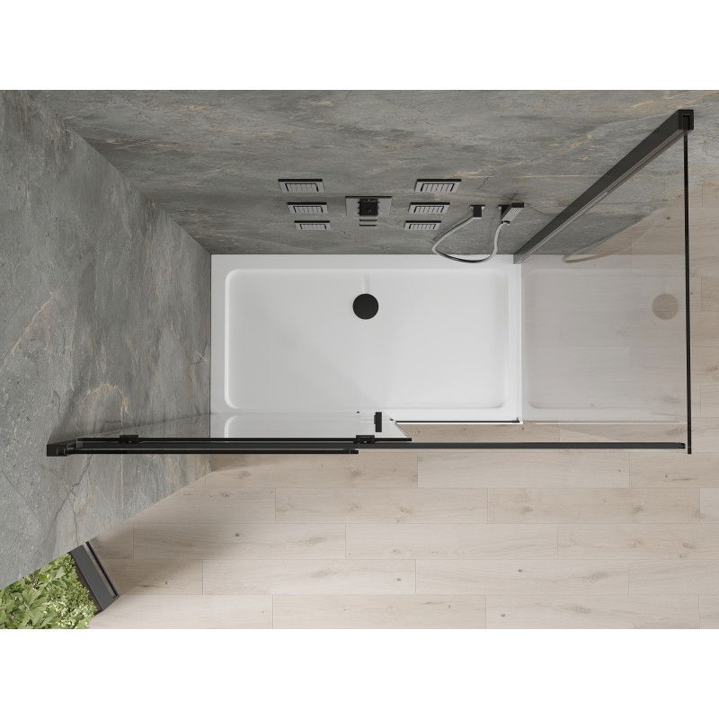 Mexen Omega cabina de ducha corredera 130 x 70 cm, transparente, negra + plato de ducha Flat, blanco - 825-130-070-70-00-4010B