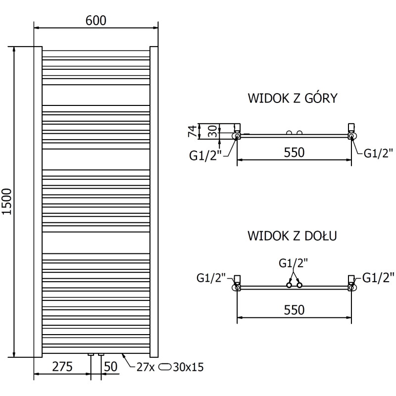 Mexen Hades radiador eléctrico 1500 x 600 mm, 600 W, dorado - W104-1500-600-2600-50