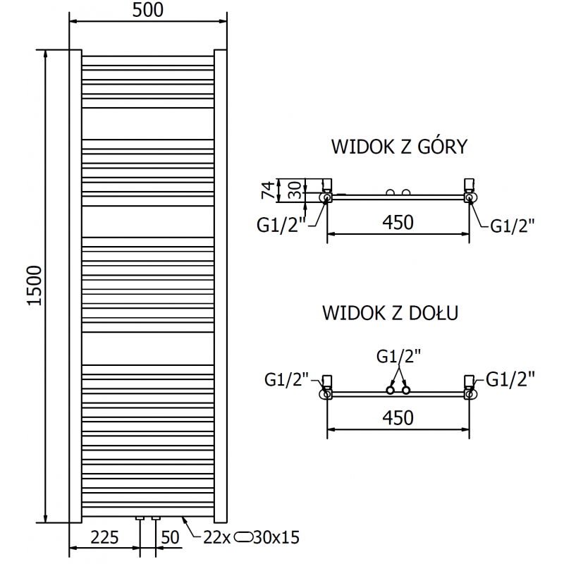Mexen Hades električni radiator 1500 x 500 mm, 600 W, zlati - W104-1500-500-2600-50