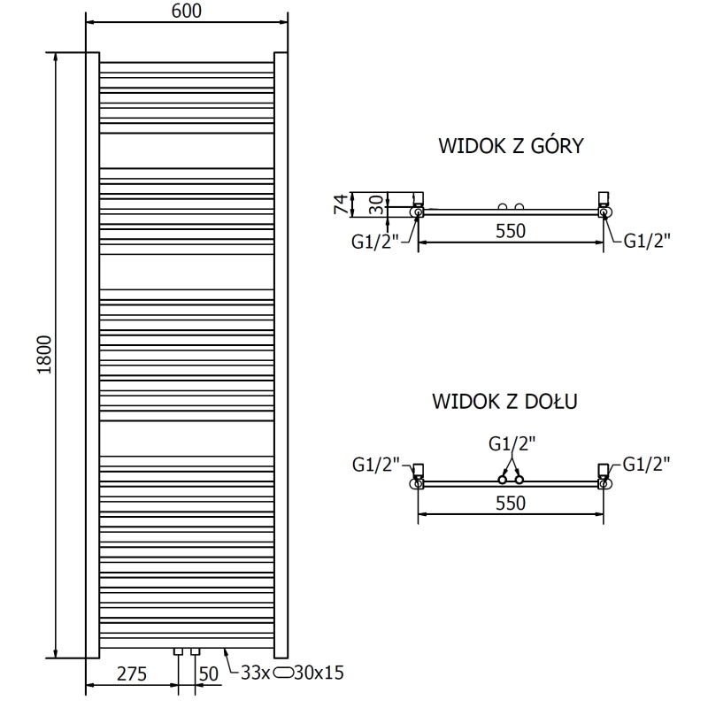 Mexen Hades vannitoa radiaator 1800 x 600 mm, 790 W, kuldne - W104-1800-600-00-50