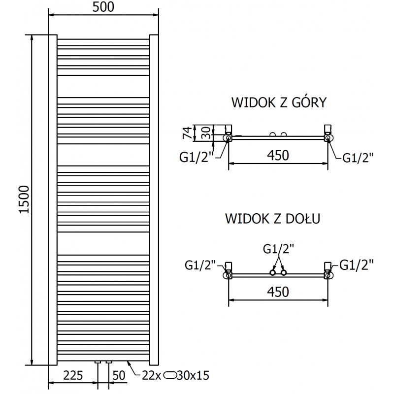 Mexen Hades badkamer radiator 1500 x 500 mm, 555 W, goud - W104-1500-500-00-50