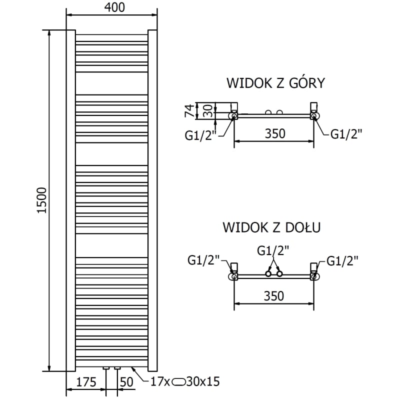 Mexen Hades vannitoa radiaator 1500 x 400 mm, 461 W, kuldne - W104-1500-400-00-50
