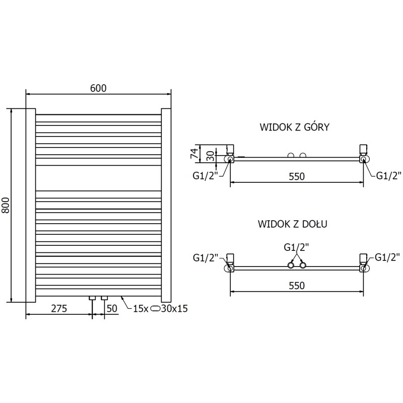 Mexen Hades vannitoa radiaator 800 x 600 mm, 357 W, kuldne - W104-0800-600-00-50
