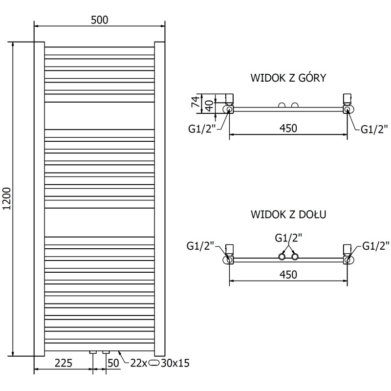 Mexen Hades vannitoa radiaator 1200 x 500 mm, 450 W, kuldne - W104-1200-500-00-50