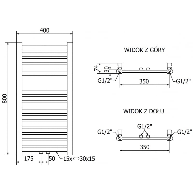 Mexen Hades radiador de baño 800 x 400 mm, 253 W, dorado - W104-0800-400-00-50