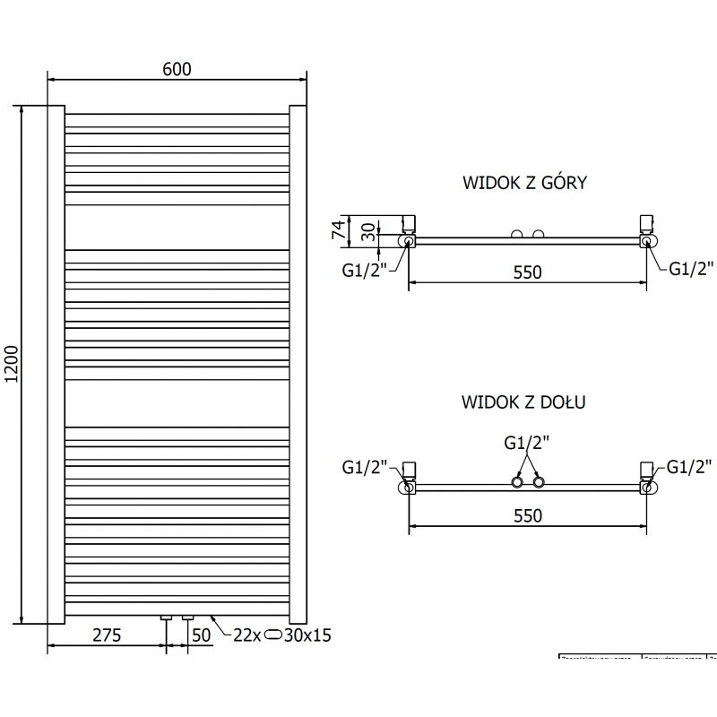 Mexen Hades Badheizkörper 1200 x 600 mm, 527 W, gold - W104-1200-600-00-50