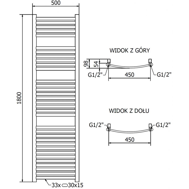 Mexen Helios kopalniški radiator 1800 x 500 mm, 667 W, zlati - W103-1800-500-00-50