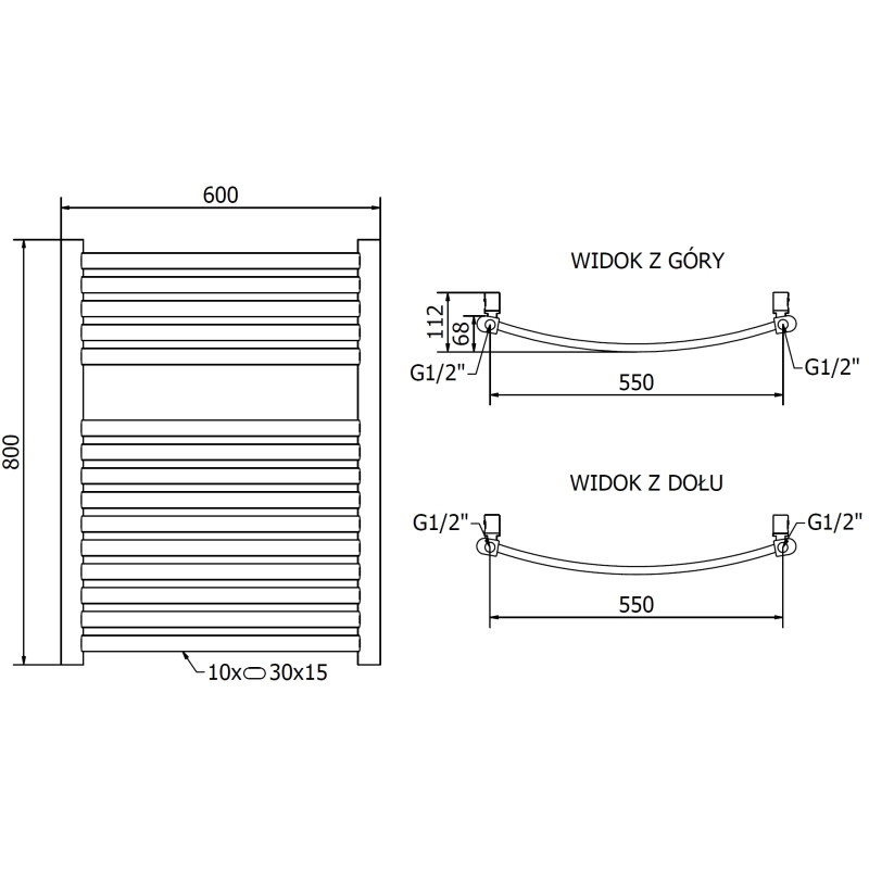 Mexen Helios kupaonski radijator 800 x 600 mm, 354 W, zlatni - W103-0800-600-00-50