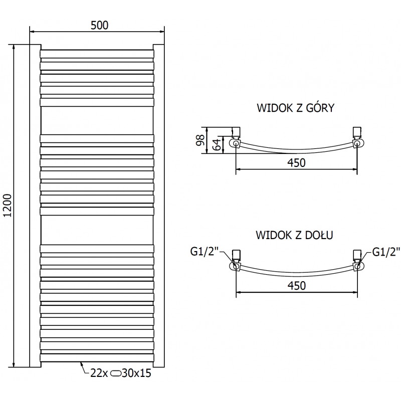 Mexen Helios badkamerradiator 1200 x 500 mm, 448 W, goud - W103-1200-500-00-50