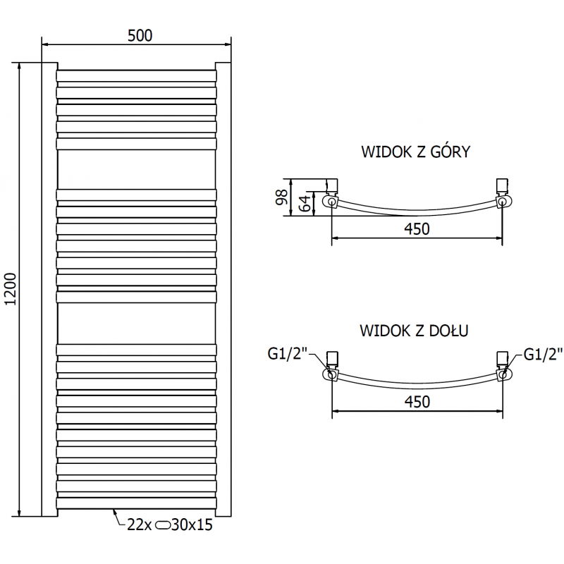 Mexen Helios termosifone da bagno 1200 x 500 mm, 448 W, oro - W103-1200-500-00-50