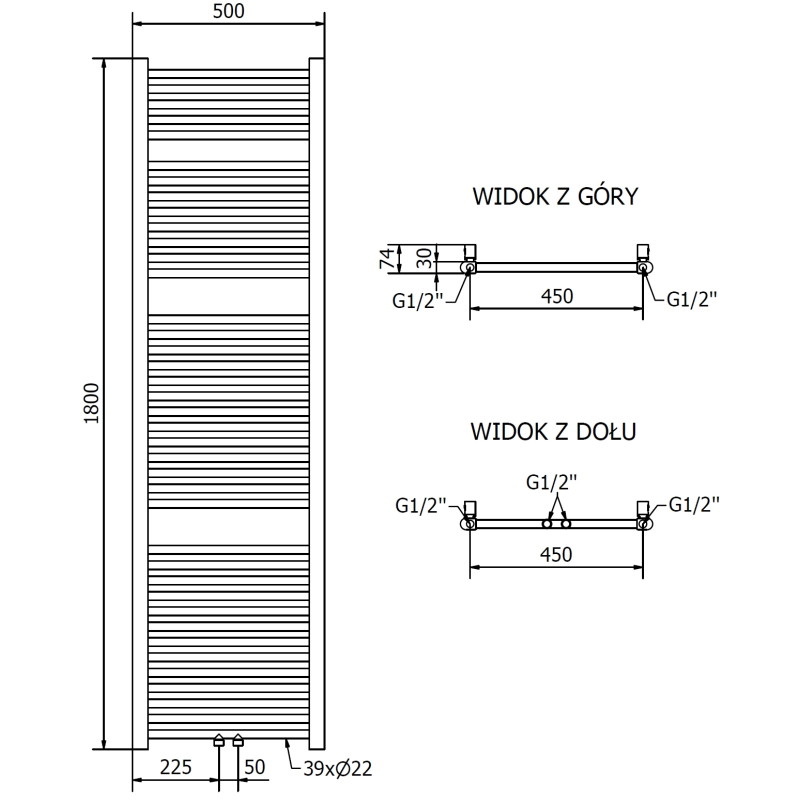 Mexen Mars Elektrische Heizung 1800 x 500 mm, 600 W, gold - W110-1800-500-2600-50