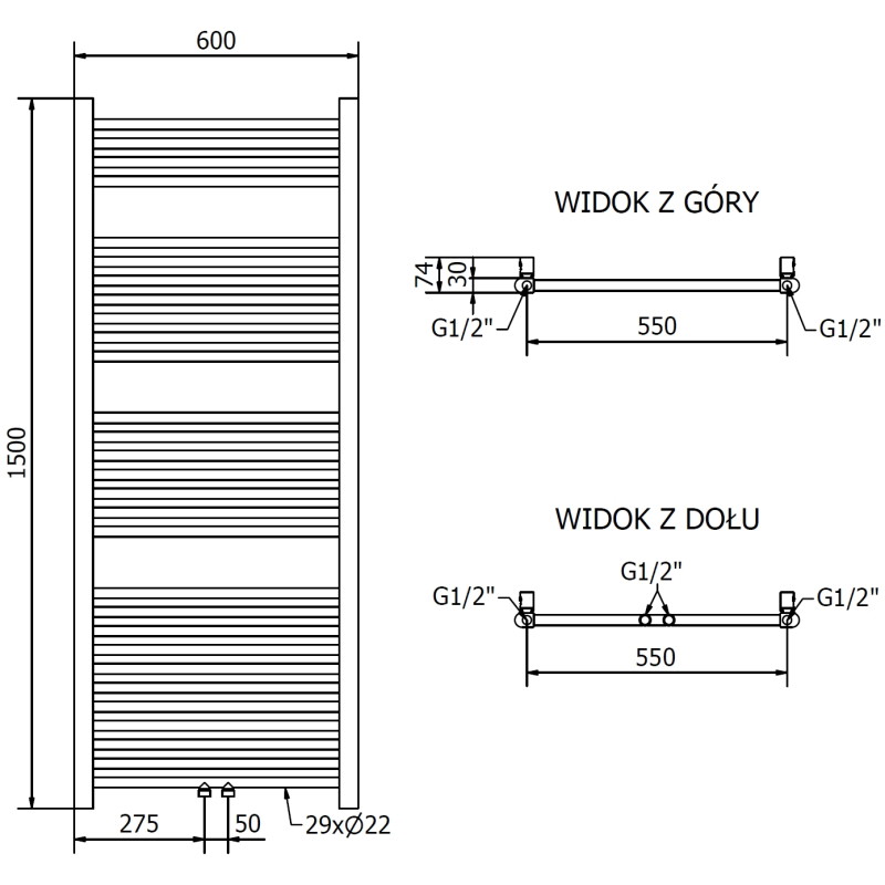 Mexen Mars elektrisk radiator 1500 x 600 mm, 600 W, guldfärgad - W110-1500-600-2600-50