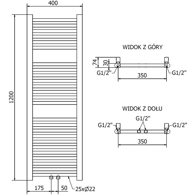 Mexen Mars radiador eléctrico 1200 x 400 mm, 300 W, dorado - W110-1200-400-2300-50
