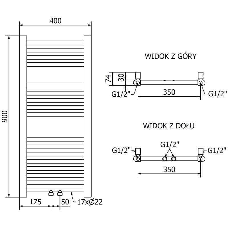 Mexen Mars radiador eléctrico 900 x 400 mm, 300 W, dorado - W110-0900-400-2300-50