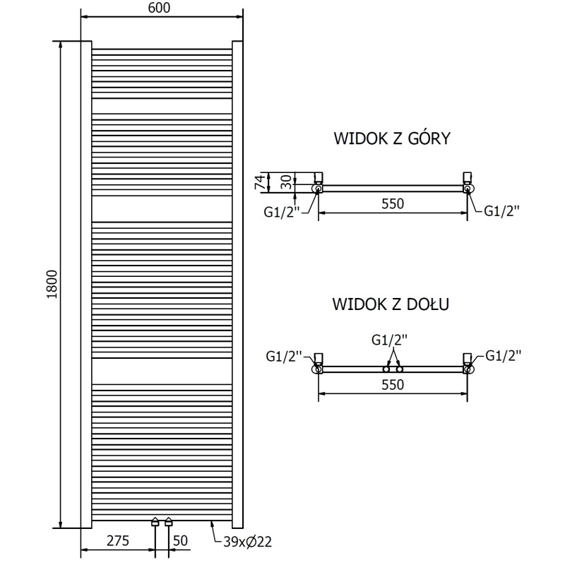Mexen Mars kupaonski radijator 1800 x 600 mm, 752 W, zlatni - W110-1800-600-00-50